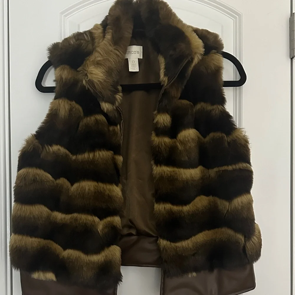 Chico's Striped Faux Fur Vest - Brown and Black - Picture 5 of 8